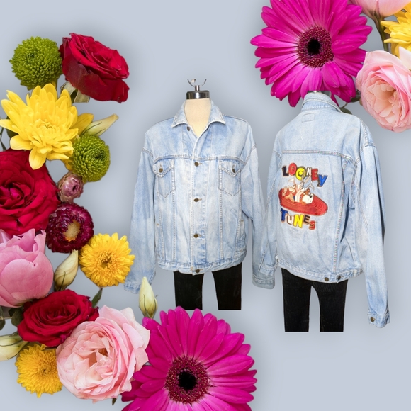 Top Line Looney Tunes Blue Denim Embroidery Back Size XL - Picture 14 of 16